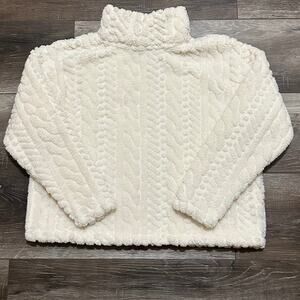 Eddie Bauer Women’s XL Ivory Sherpa Fleece Pullover Soft Textured Mock Neck